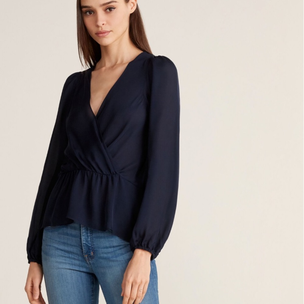 A.L.C. Eli 100% Silk Wrap Top (Navy)